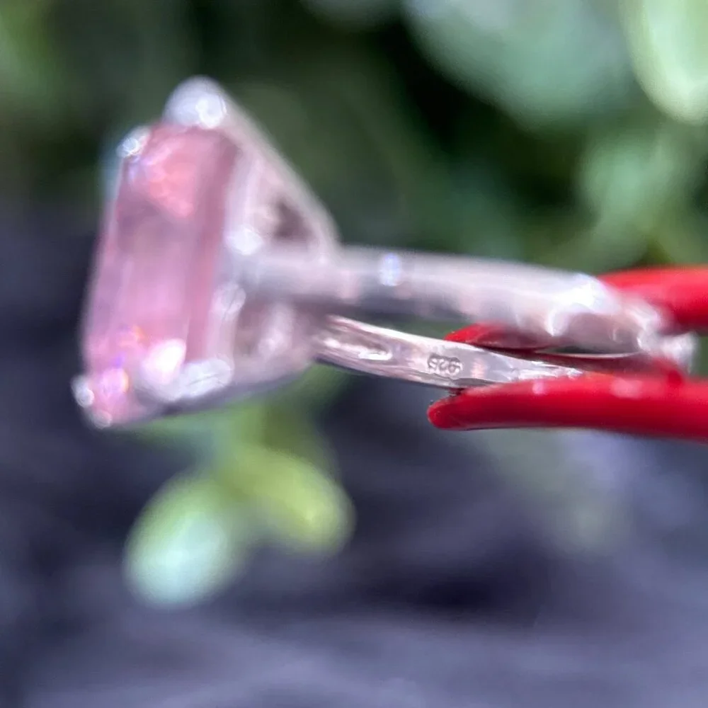 925‎ Silver Emerald Cut Pink Stone Ring